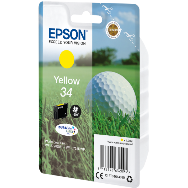 Epson Golf ball Singlepack Yellow 34 DURABrite Ultra Ink (EPSON 34 YELLOW INK CARTRIDGE GOLF BALL, 4.2ML)EpsonC13T34644010