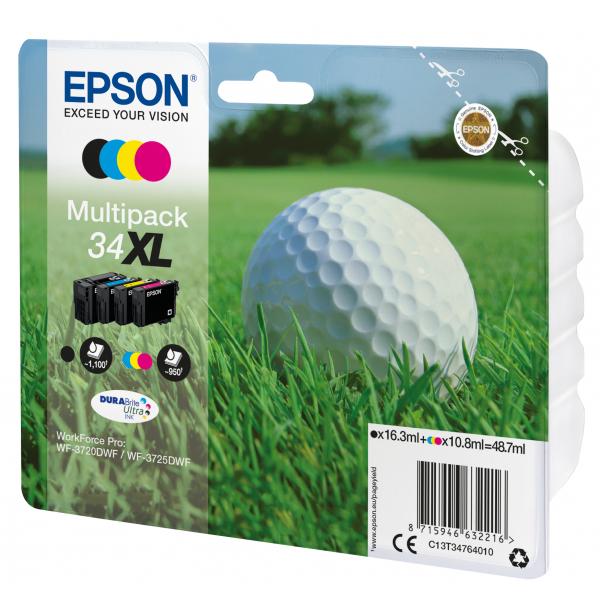 Epson Golf ball Multipack 4-colours 34XL DURABrite Ultra Ink (Epson 34XL - 4 pakker - XL - sort, gul)EpsonC13T34764020