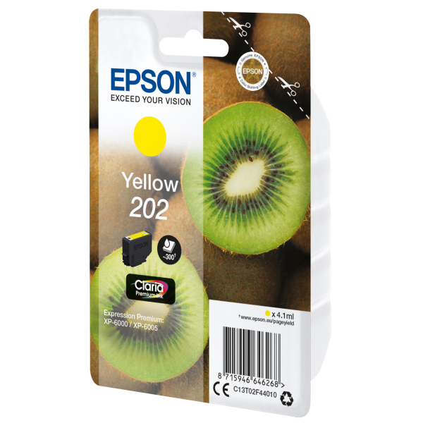 Epson Kiwi Singlepack Yellow 202 Claria Premium Ink (EPSON 202 YELLOW CLARIA INK CARTRIDGE 300 PAGES)EpsonC13T02F44010