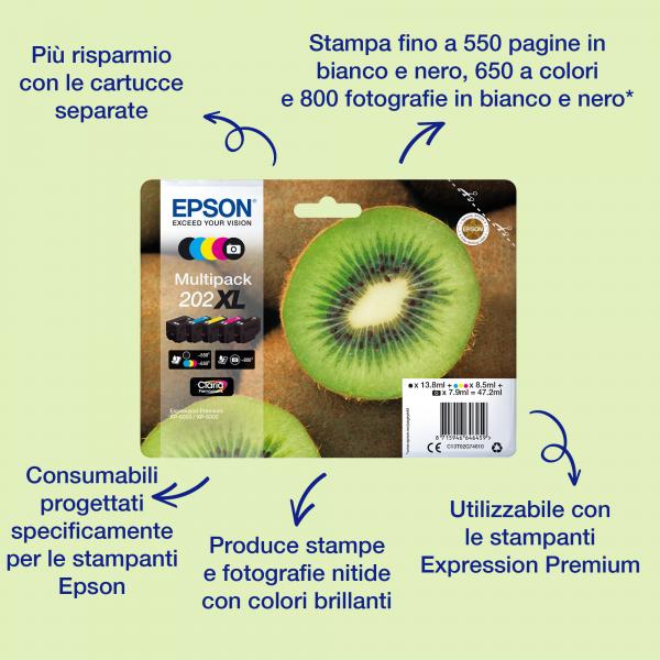 Epson Kiwi Singlepack Magenta 202XL Claria Premium Ink (EPSON 202XL MAGENTA HIGH CAPACITY INK CARTRIDGE KIWI)EpsonC13T02H34010