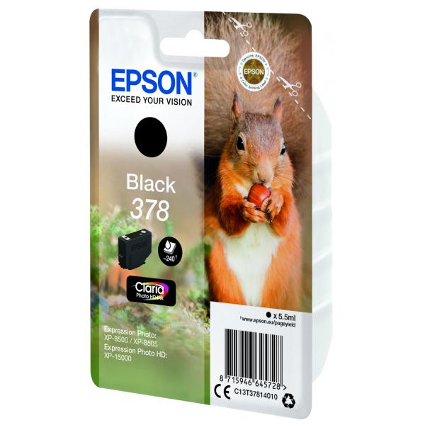 Epson Squirrel Singlepack Black 378 Claria Photo HD Ink (SINGLEPACK BLACK 378 - SQUIRREL CLARA PHOTO HD INK)EpsonC13T37814010
