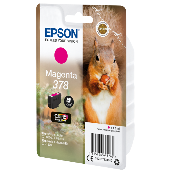 Epson Squirrel Singlepack Magenta 378 Claria Photo HD Ink (Epson 378 - magenta - original - blkp)EpsonC13T37834010