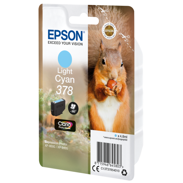 Epson Squirrel Singlepack Light Cyan 378 Claria Photo HD Ink (EPSON 378 LIGHT CYAN INK 378 SERIES SQUIRREL)EpsonC13T37854010