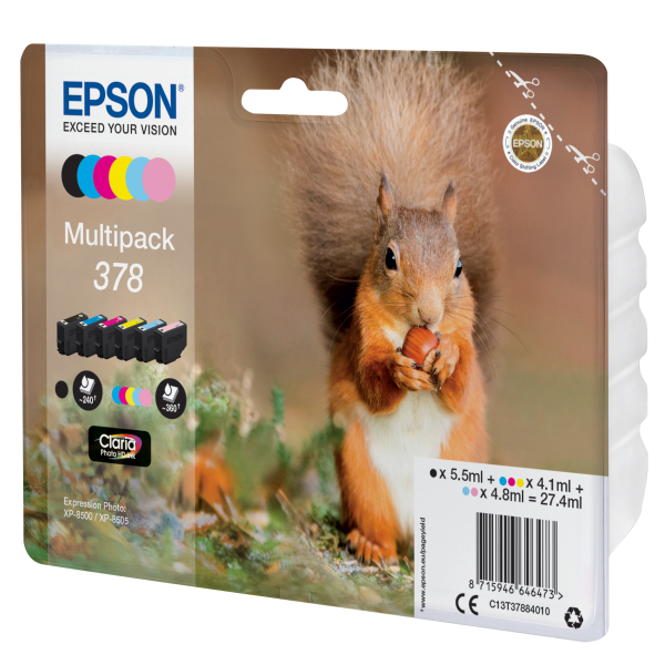 Epson Squirrel Multipack 6-colours 378 Claria Photo HD Ink (OEM Epson 378 Original Claria Photo HD Standard Capacity Ink Cartridge Multipack [Squirrel])EpsonC13T37884010