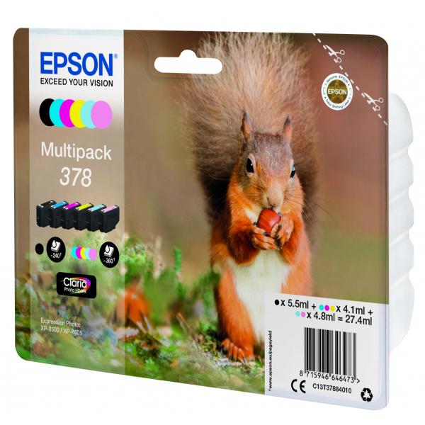Epson Squirrel Multipack 6-colours 378 Claria Photo HD Ink (OEM Epson 378 Original Claria Photo HD Standard Capacity Ink Cartridge Multipack [Squirrel])EpsonC13T37884010