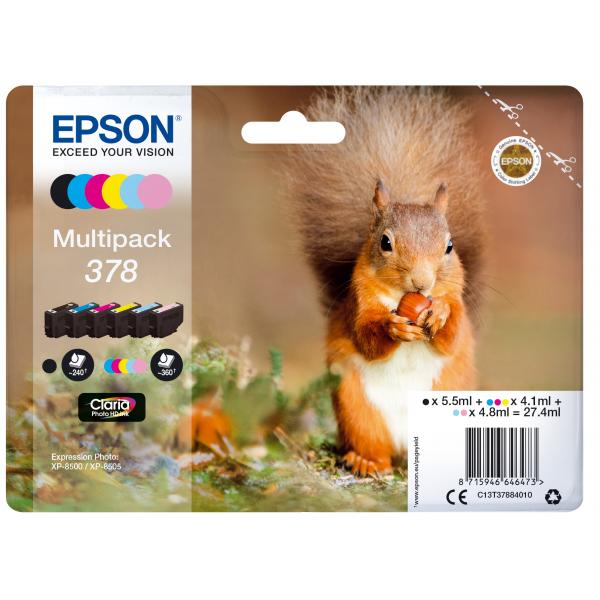 Epson Squirrel Multipack 6-colours 378 Claria Photo HD Ink (OEM Epson 378 Original Claria Photo HD Standard Capacity Ink Cartridge Multipack [Squirrel])EpsonC13T37884010