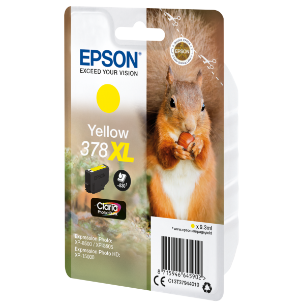 Epson Squirrel Singlepack Yellow 378XL Claria Photo HD Ink (Epson 378XL - 9.3 ml - XL - giallo - originale - blister - cartuccia d'inchiostro - per Expression Home XP-8605, 8606, Expression Home HD XP-15000, Expression Photo XP-8505, 8700)EpsonC13T37...