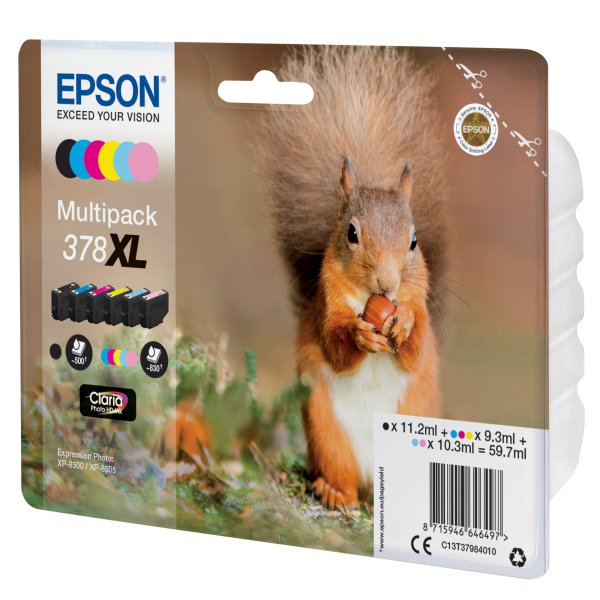 Epson Squirrel Multipack 6-colours 378XL Claria Photo HD Ink (Epson 378XL Photo HD Inkjet Ca PACK SQUIRREL)EpsonC13T37984010