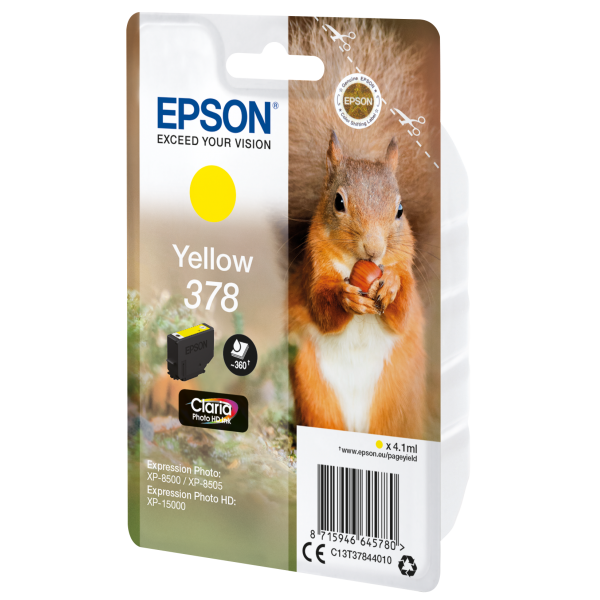 Epson Squirrel Singlepack Yellow 378 Claria Photo HD Ink (SINGLEPACK YELLOW 378 CLARIA PHOTO H)EpsonC13T37844010