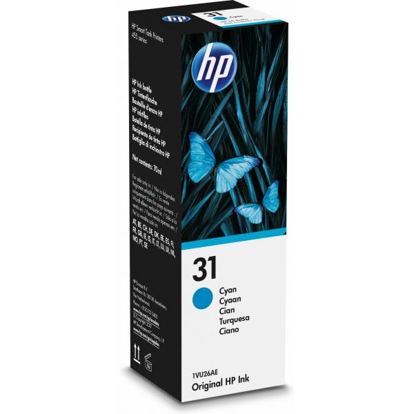 HP Flacone di inchiostro ciano originale 31 da 70 ml (HP 31 CYAN ORIGINAL INK BOTTLE - )Hp01916283494871VU26AE