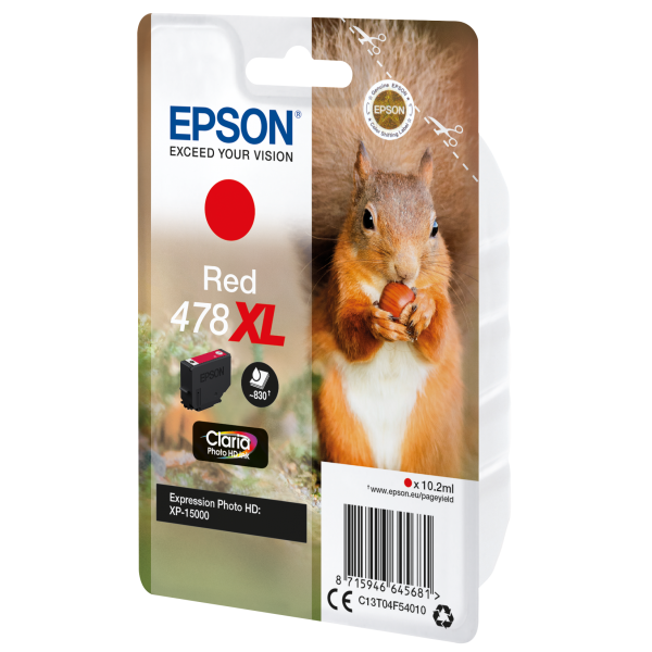 Epson Squirrel Singlepack Red 478XL Claria Photo HD Ink (EPSON 478XL RED INK SQUIRREL)EpsonC13T04F54010