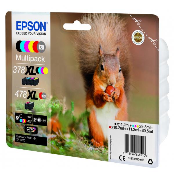 Epson Squirrel Multipack 6-colours 378XL / 478XL Claria Photo HD Ink (EPSON 478XL MULTIPACK 6 COLOUR SQUIRREL)Epson8715946646510C13T379D4010