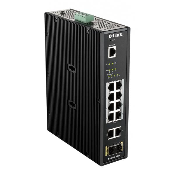 D-Link DIS-200G-12PS switch di rete Gestito L2 Gigabit Ethernet [10/100/1000] Supporto Power over Ethernet [PoE] Nero (12-P.Smart m.GB PoE Ind.Switch,12-Port Layer2 Smart Managed Gigabit Industrial Switch, 8x 100/1000Mbit/s TP [RJ-45] PoE Port, 2x 10...