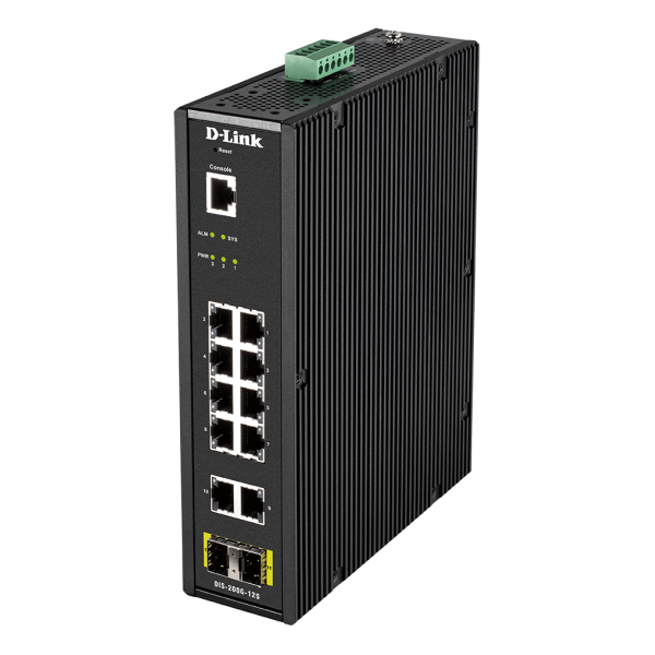 D-Link DIS-200G-12S switch di rete Gestito L2 Gigabit Ethernet [10/100/1000] Nero (12-P.Smart mgd.GB Ind.Switch,12-Port Layer2 Smart Managed Gigabit PoE Industrial Switch, 10x 100/1000Mbit/s TP [RJ-45] Port, 2x SFP Port, 1x RJ-45 Console Port, Automa...