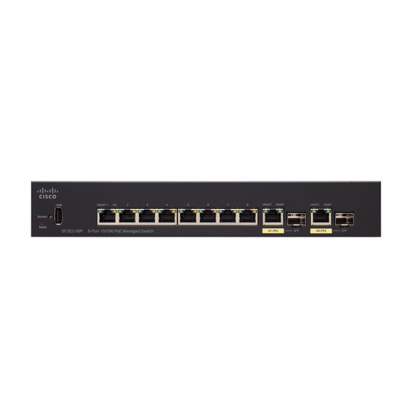 Cisco Small Business SF352-08P Gestito L2/L3 Fast Ethernet [10/100] Supporto Power over Ethernet [PoE] 1U Nero (CISCO SF352-08P 8-PORT 10/100 - POE MANAGED SWITCH)Cisco0882658997419SF352-08P-K9-UK