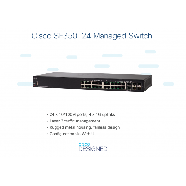 Cisco SF350-24 Gestito L2/L3 Fast Ethernet [10/100] Nero (CISCO SF350-24 24-PORT 10/100 - MANAGED SWITCH IN)Cisco0882658997235SF350-24-K9-UK