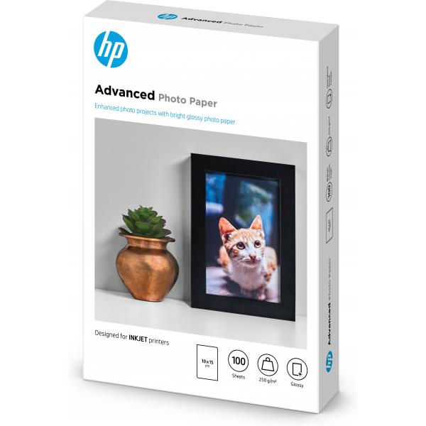 HP Confezione da 100 fogli di carta fotografica Advanced, lucida, 250 g/m2, 10 x 15 cm [101 x 152 mm] (HP ADV GLOSSY PHOTO PAPER 250G - 10X15 BORDERLESS 100SH)HpQ8692A