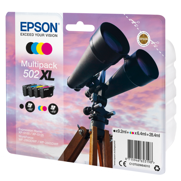Epson Multipack 4-colours 502XL Ink (BINOCULARS MULTIPACK 4-COLOURS - 502XL BLACK 9.2ML - CMY 6.4ML)EpsonC13T02W64010