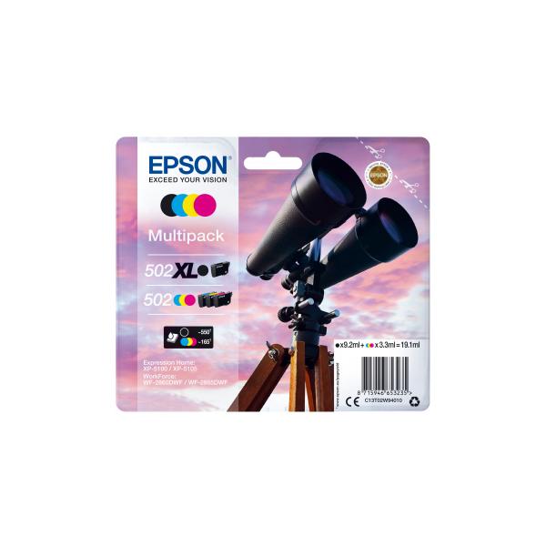 Epson 502 XL cartuccia d'inchiostro 4 pz Originale Resa elevata [XL] Nero, Blu, Magenta, Giallo (Epson 502XL Binoculars Black Cyan Magenta Yellow Ink Cartridge Multipack 9.2ml + 3 x 3.3ml [Pack 4] - C13T02W94010)Epson8715946653235C13T02W94010