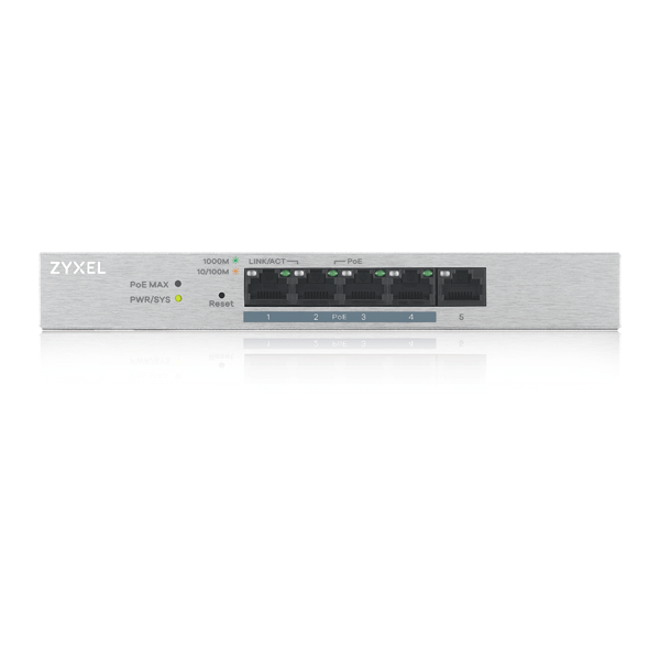 Zyxel GS1200-5HP v2 Gestito Gigabit Ethernet [10/100/1000] Supporto Power over Ethernet [PoE] Grigio (Zyxel GS1200-5HP v2 - Switch - gestito - 1 x 10/100/1000 + 4 x 10/100/1000 [PoE+] - desktop - PoE+ [60 W])ZyxelGS1200-5HPV2-EU0101F