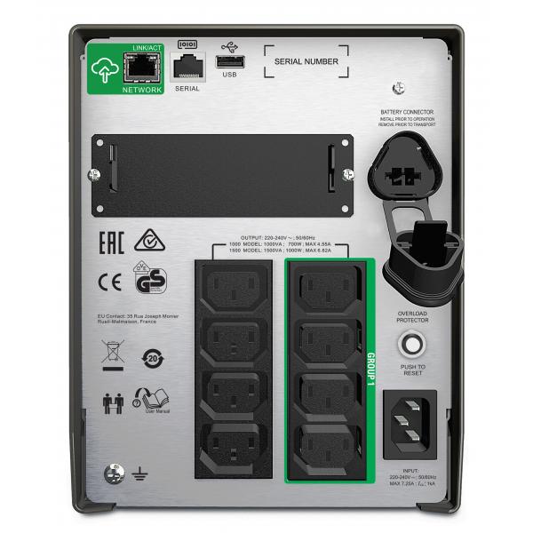 APC SMT1000IC gruppo di continuità [UPS] A linea interattiva 1 kVA 700 W 8 presa[e] AC (APC Smart-UPS SMT1000IC - UPS - AC 220/230/240 V - 700 Watt - 1000 VA - RS-232, USB - output connectors: 8 - black - with APC SmartConnect)ApcSMT1000IC
