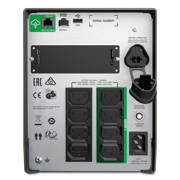APC SMT1500IC gruppo di continuità [UPS] A linea interattiva 1,5 kVA 1000 W 8 presa[e] AC (APC Smart-UPS SMT1500IC - UPS - AC 220/230/240 V - 1000 watt - 1500 VA - RS-232, USB - output connectors: 8 - black - with APC SmartConnect)ApcSMT1500IC