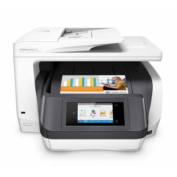 HP OfficeJet Pro Stampante All-in-One 8730, Colore, Stampante per Casa, Stampa, copia, scansione, fax, ADF da 50 fogli, stampa da porta USB frontale, scansione verso e-mail/PDF, stampa fronte/retro (K/Officejet Pro 8730 - **New Retail** - All-in-One ...