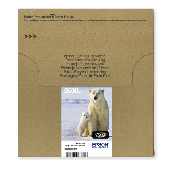 Epson Polar bear Multipack 4 colori EasyMail Claria Premium Orso bianco 26XL (Epson Multipack 26XL EasyMail - 4 pakk)Epson8715946656694C13T26364511