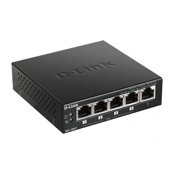 D-Link DGS-1005P Non gestito L2 Gigabit Ethernet [10/100/1000] Supporto Power over Ethernet [PoE] Nero (5-PORT DESKTOP GIGABIT POE+ - SWITCH)D-linkDGS-1005P/B