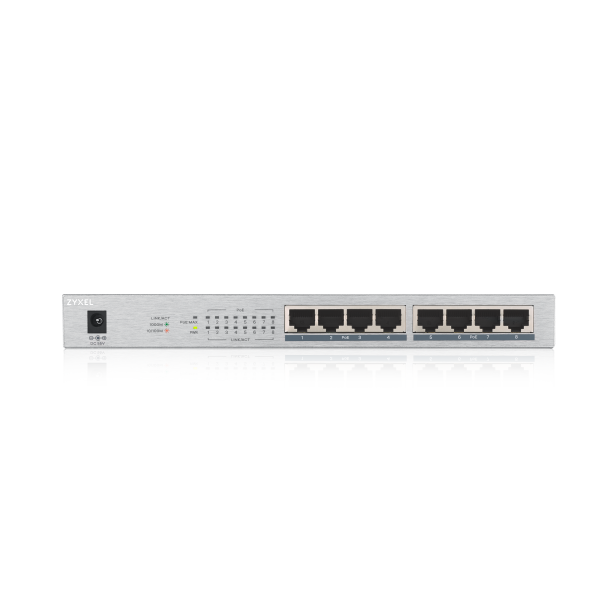 Zyxel GS1008HP Non gestito Gigabit Ethernet [10/100/1000] Supporto Power over Ethernet [PoE] Argento (Zyxel GS1008HP - Switch - 8 x 10/100/1000 [PoE+] - desktop, wall-mountable - PoE+ [60 W])Zyxel4718937604142GS1008HP-GB0101F