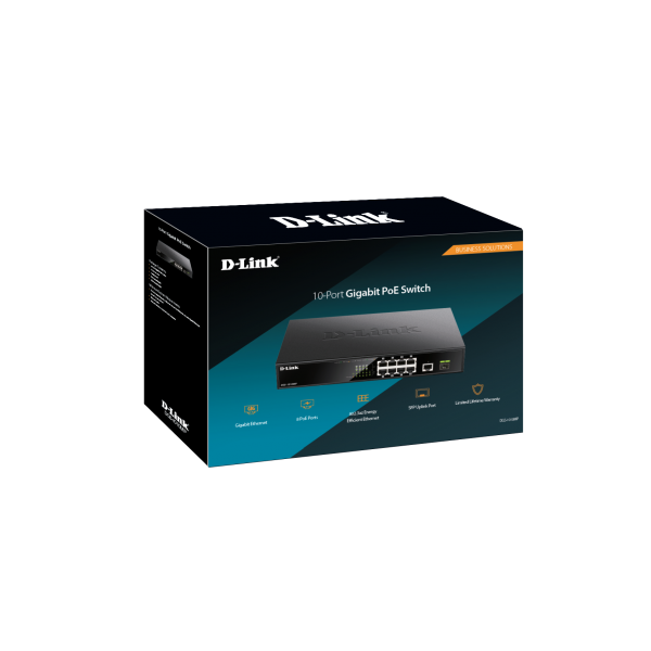 D-Link DGS-1010MP switch di rete Non gestito Gigabit Ethernet [10/100/1000] Supporto Power over Ethernet [PoE] 1U Nero (10-PORT GIGABIT POE - UNMANAGED SWITCH)D-linkDGS-1010MP