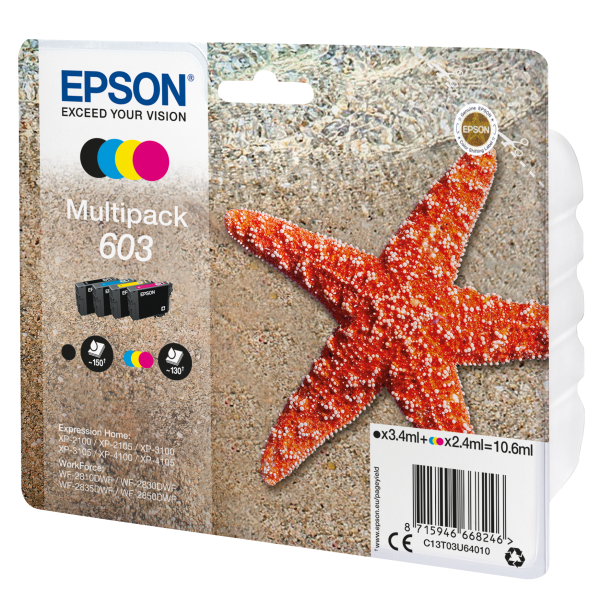Epson Multipack 4-colours 603 Ink (Epson C13T03U64010 603 Original Ink Cartridge Multipack CMY [130 Pages] K [150 Pages])EpsonC13T03U64010