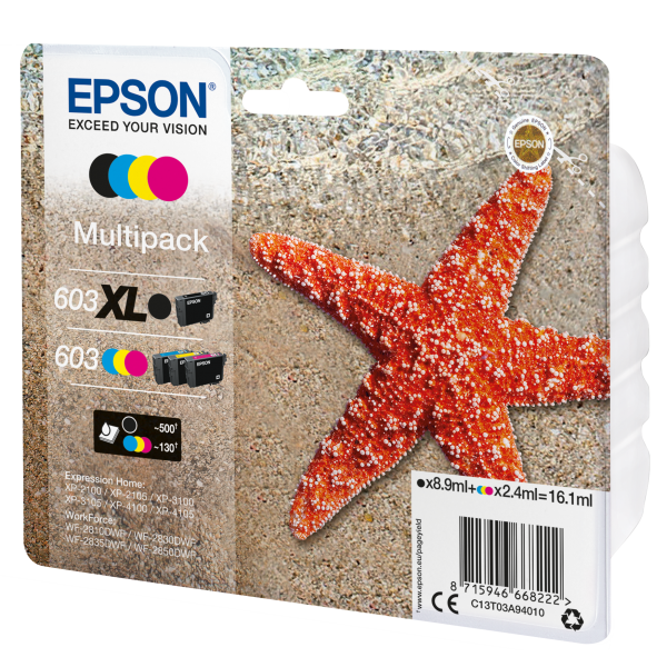 Epson Multipack 4-colours 603 XL Black/Std. CMY (Epson 603 Multipack - 4 pakker - sort,)EpsonC13T03A94020