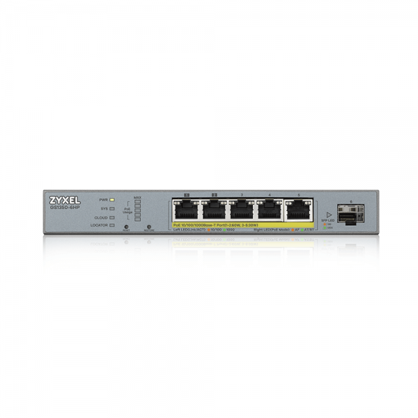 Zyxel GS1350-6HP Gestito L2 Gigabit Ethernet [10/100/1000] Supporto Power over Ethernet [PoE] Grigio (GS1350-6HP 6 Port managed CCTV PoE switch long range 60W 802.3BT [1 year NCC Pro pack license bundled])Zyxel4718937604517GS1350-6HP-GB0101F