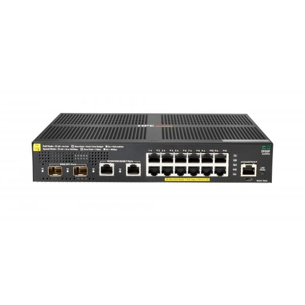 HPE Aruba 2930F 12G PoE+ 2G/2SFP+ Gestito L3 Gigabit Ethernet [10/100/1000] Supporto Power over Ethernet [PoE] 1U Nero (HPE Aruba Switch 2930F 12G PoE+ 2G/2SFP+ 12xGBit/2xSFP+ JL693A)HpeJL693A