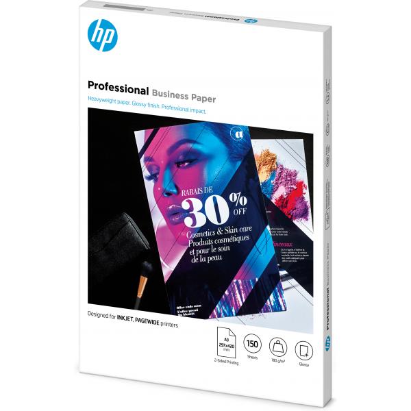 HP Carta professionale patinata multiuso originale , certificata FSC: confezione da 150 fogli, 180 g/m, formato A3/297 x 420 mm (^HP PRO BIZ GLS A3 180G 150SH FSC PA)Hp7MV84A