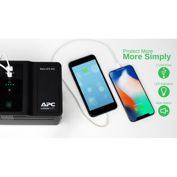 APC BE850G2-UK gruppo di continuità [UPS] Standby [Offline] 0,85 kVA 520 W (APC Back-UPS BE850G2 - UPS - AC 230 V - 520 watt - 850 VA - output connectors: 8 - United Kingdom - black)ApcBE850G2-UK