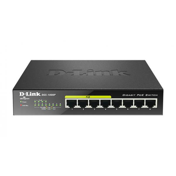 D-Link DGS-1008P switch di rete Non gestito Gigabit Ethernet [10/100/1000] Supporto Power over Ethernet [PoE] Nero (D-Link DGS 1008P - Switch - unmanaged - 4 x 10/100/1000 [PoE] + 4 x 10/100/1000 - desktop - PoE)D-linkDGS-1008P