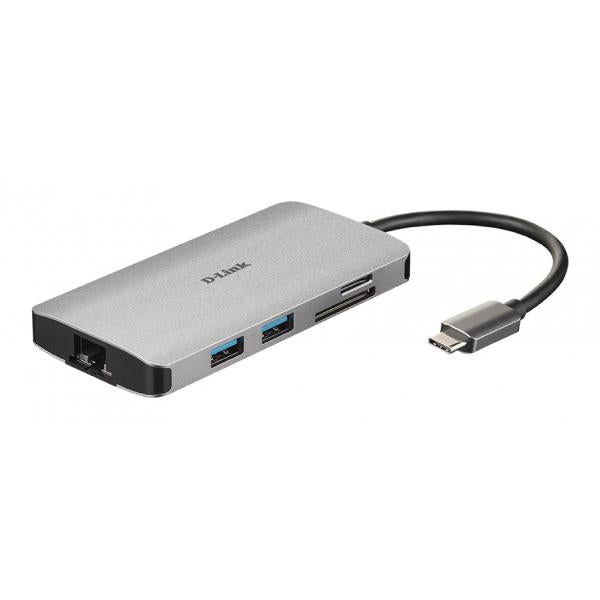 D-Link DUB-M810 replicatore di porte e docking station per laptop Cablato USB 3.2 Gen 1 [3.1 Gen 1] Type-C Alluminio (8-IN-1 USB-C HUB WITH HDMI - ETHERNET/CARD READER/POWER DELIV)D-link0790069450471DUB-M810