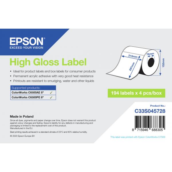 Epson High Gloss Label - Die-Cut Roll: 210mm x 297mm, 194 labels (Epson - pressestempel sk?reetikette -)Epson8715946688305C33S045728