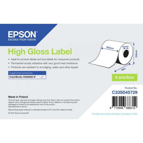 Epson High Gloss Label - Continuous Roll: 203mm x 58m (HIGH GLOSS LABEL CONTINUOUS - ROLL 203MMX58M)Epson8715946688312C33S045729