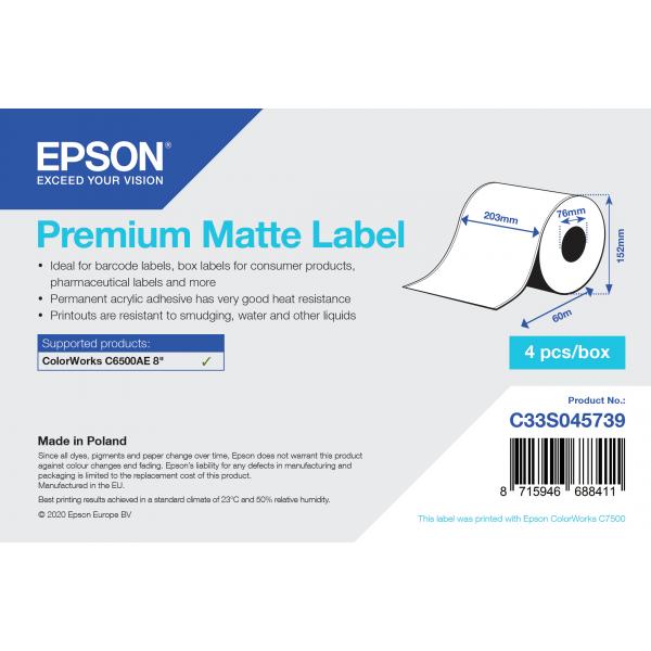 Epson Premium Matte Label - Continuous Roll: 203mm x 60m (PREMIUM MATTE LABEL CONTINUOUS - ROLL 203MMX60M)Epson8715946688411C33S045739