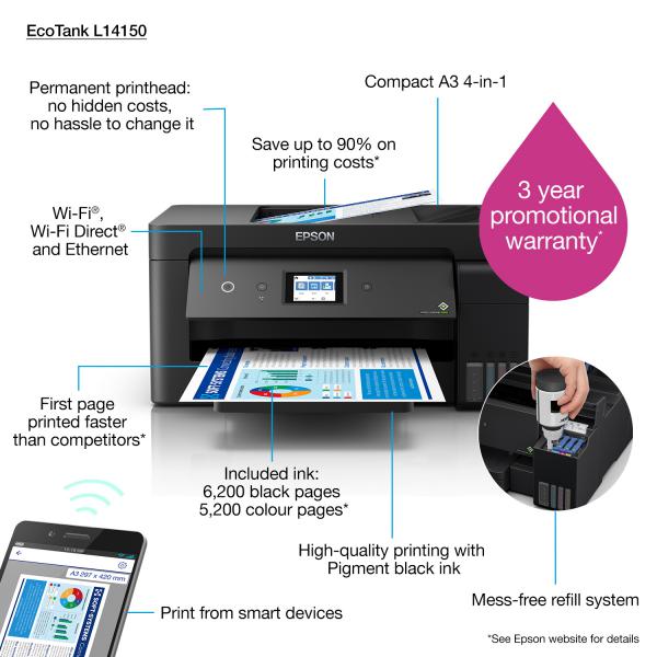 Epson EcoTank L14150 Ad inchiostro 4800 x 1200 DPI 38 ppm Wi-Fi (Ecotank L14150 Inkjet 4800 X - 1200 Dpi 38 Ppm Wi-Fi - Warranty: 12M)Epson8715946672670C11CH96402
