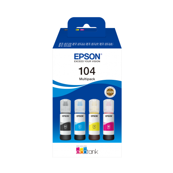 Epson 104 EcoTank Multipack flaconi 4 colori [BK/C/M/Y] (104 ECOTANK 4-COLOUR MULTIPACK - )EpsonC13T00P640