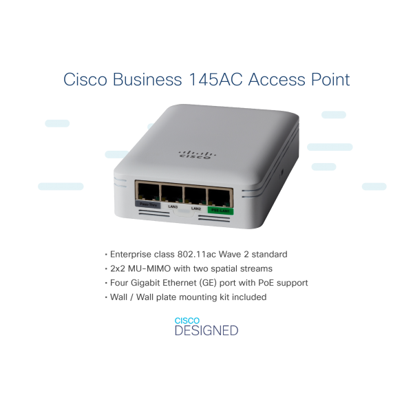 Cisco CBW145AC-E punto accesso WLAN 867 Mbit/s Grigio Supporto Power over Ethernet [PoE] (CBW145AC 802.11AC 2X2 WAVE 2 - ACCESS POINT WALL PLATE)Cisco0889728275217CBW145AC-E