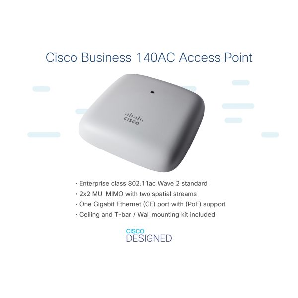 Cisco CBW140AC 867 Mbit/s Bianco Supporto Power over Ethernet [PoE] (Cisco Business 140AC - Radio access point - Wi-Fi 5 - 2.4 GHz, 5 GHz)Cisco0889728276054CBW140AC-E