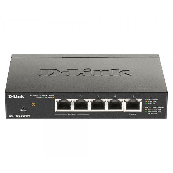 D-Link DGS-1100-05PDV2 switch di rete Gestito Gigabit Ethernet [10/100/1000] Supporto Power over Ethernet [PoE] Nero (D-Link DGS 1100-05PDV2 - Switch - intelligente - 5 x 10/100/1000 [2 PoE] - desktop - PoE [18 W])D-linkDGS-1100-05PDV2