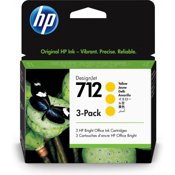 HP Confezione da 3 cartucce di inchiostro giallo originale DesignJet 712 da 29 ml (HP 712 3 PACK 29ML YELLOW INK HP 712 3 PACK 29ML YELLOW INK)Hewlett Packard Enterprise01939053528833ED79A