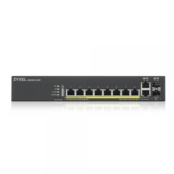 Zyxel GS2220-10HP-EU0101F switch di rete Gestito L2 Gigabit Ethernet [10/100/1000] Supporto Power over Ethernet [PoE] Nero (GS2220-10HP,GS2220-10HP/ 8 Port + 2x SFP/Rj45 Gigabit L2 managed PoE+ Switch, 180Watt, inkl. 1 Jahr Nebula Pro Lizenz/)ZyxelGS...