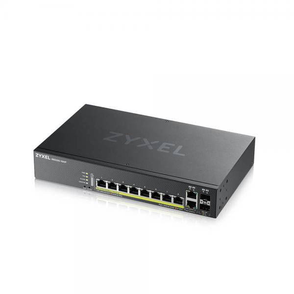 Zyxel GS2220-10HP-EU0101F switch di rete Gestito L2 Gigabit Ethernet [10/100/1000] Supporto Power over Ethernet [PoE] Nero (GS2220-10HP,GS2220-10HP/ 8 Port + 2x SFP/Rj45 Gigabit L2 managed PoE+ Switch, 180Watt, inkl. 1 Jahr Nebula Pro Lizenz/)ZyxelGS...